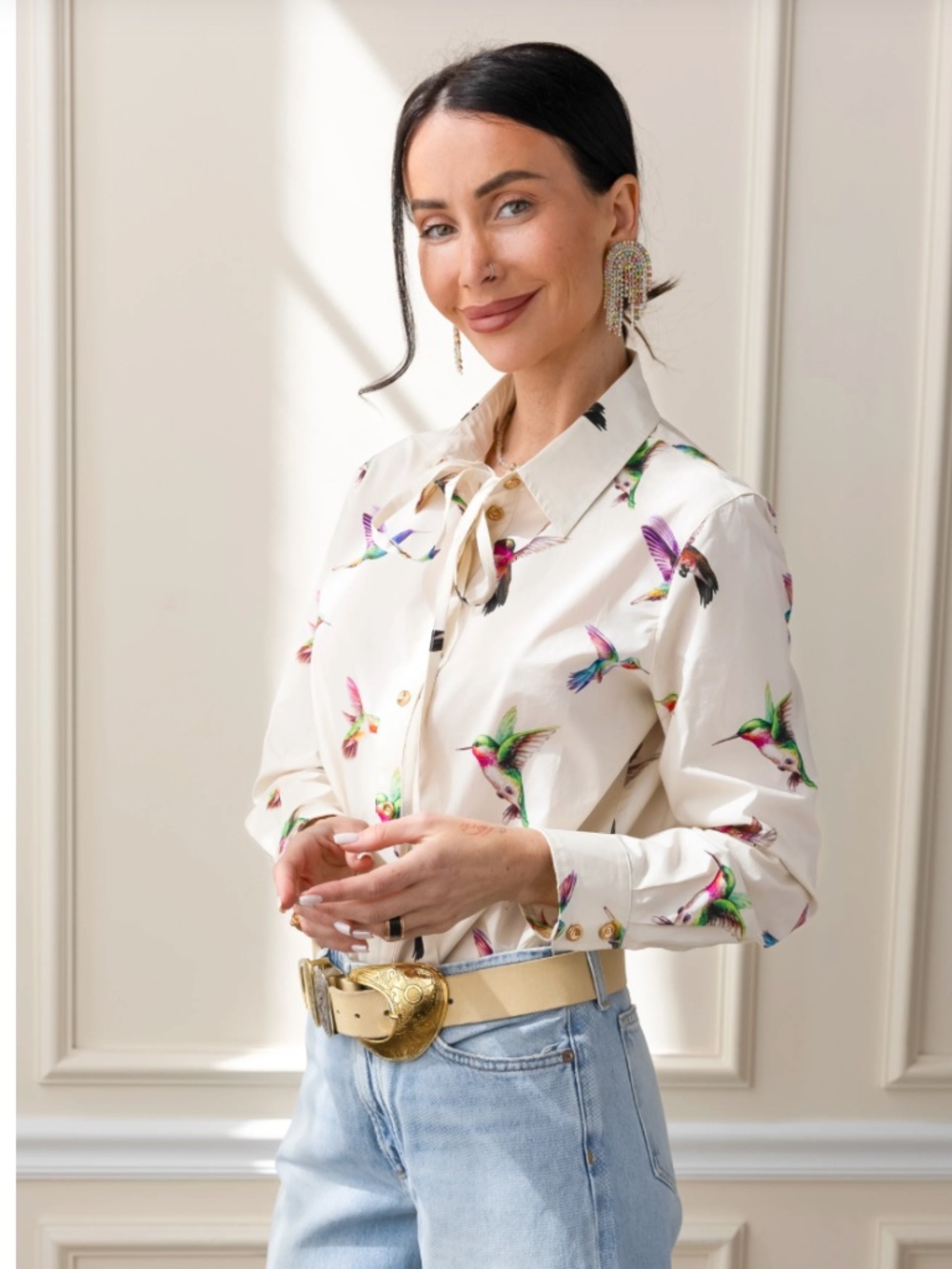 SECRETARIAT POPLIN SHIRT - HUMMINGBIRDS by CARE TUCKER